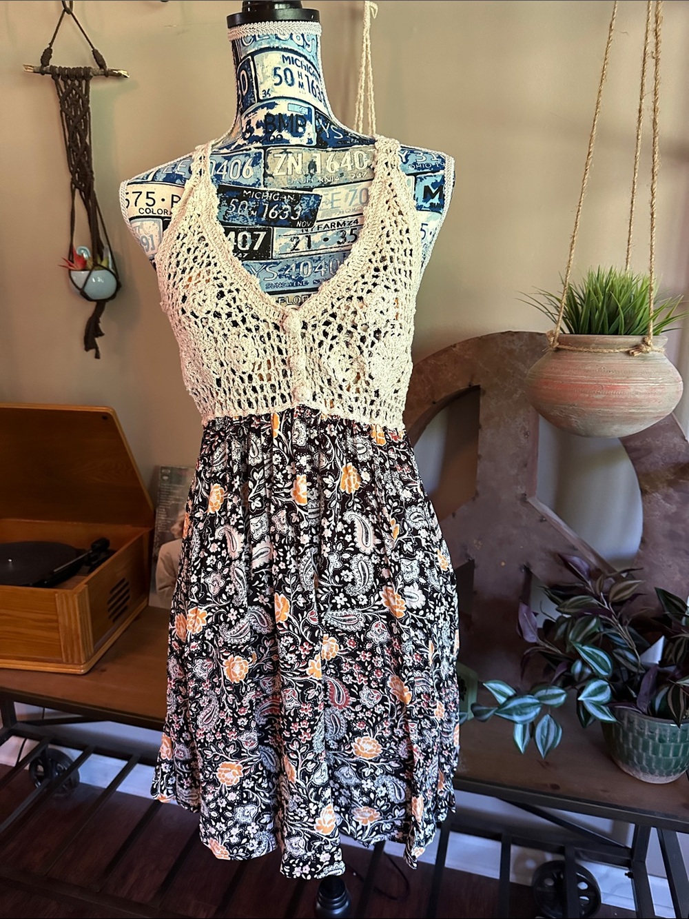 Boho floral crochet sun dress